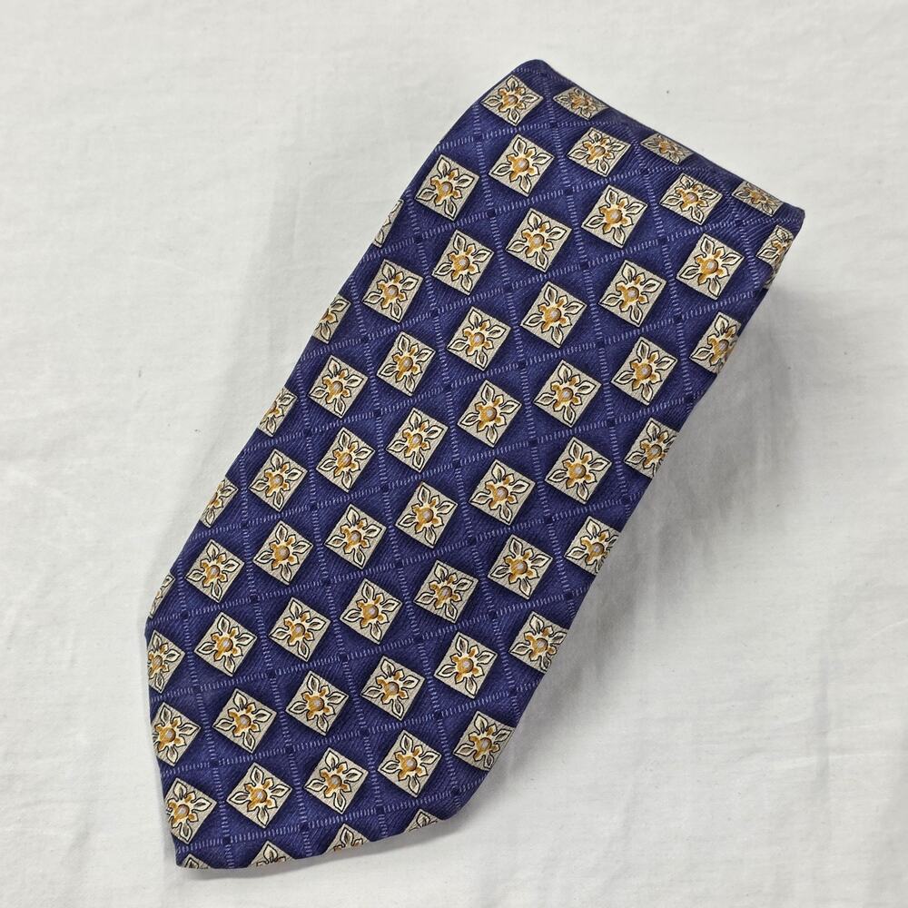 Robert Talbott Studio Silk Necktie Tie Mens Blue Geometric USA Office Business